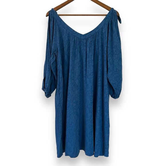 Anthropologie Holding Horses Leyton Open-Shoulder Swing Dress Size Medium Blue - Picture 11 of 11